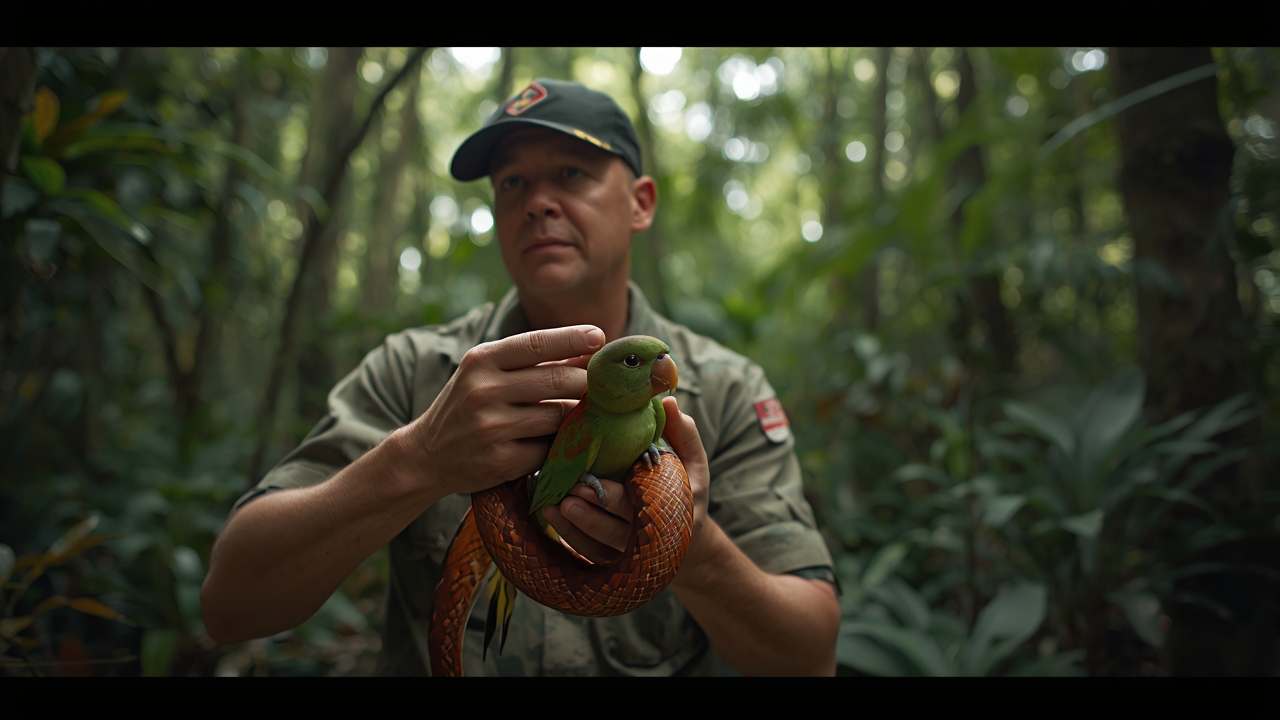 Biologist saves parrot from invasive snake in Puerto Rico forest