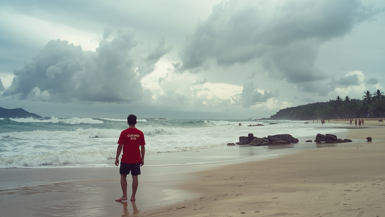 Lifeguard watches over rough seas on Puerto Rico's north coast